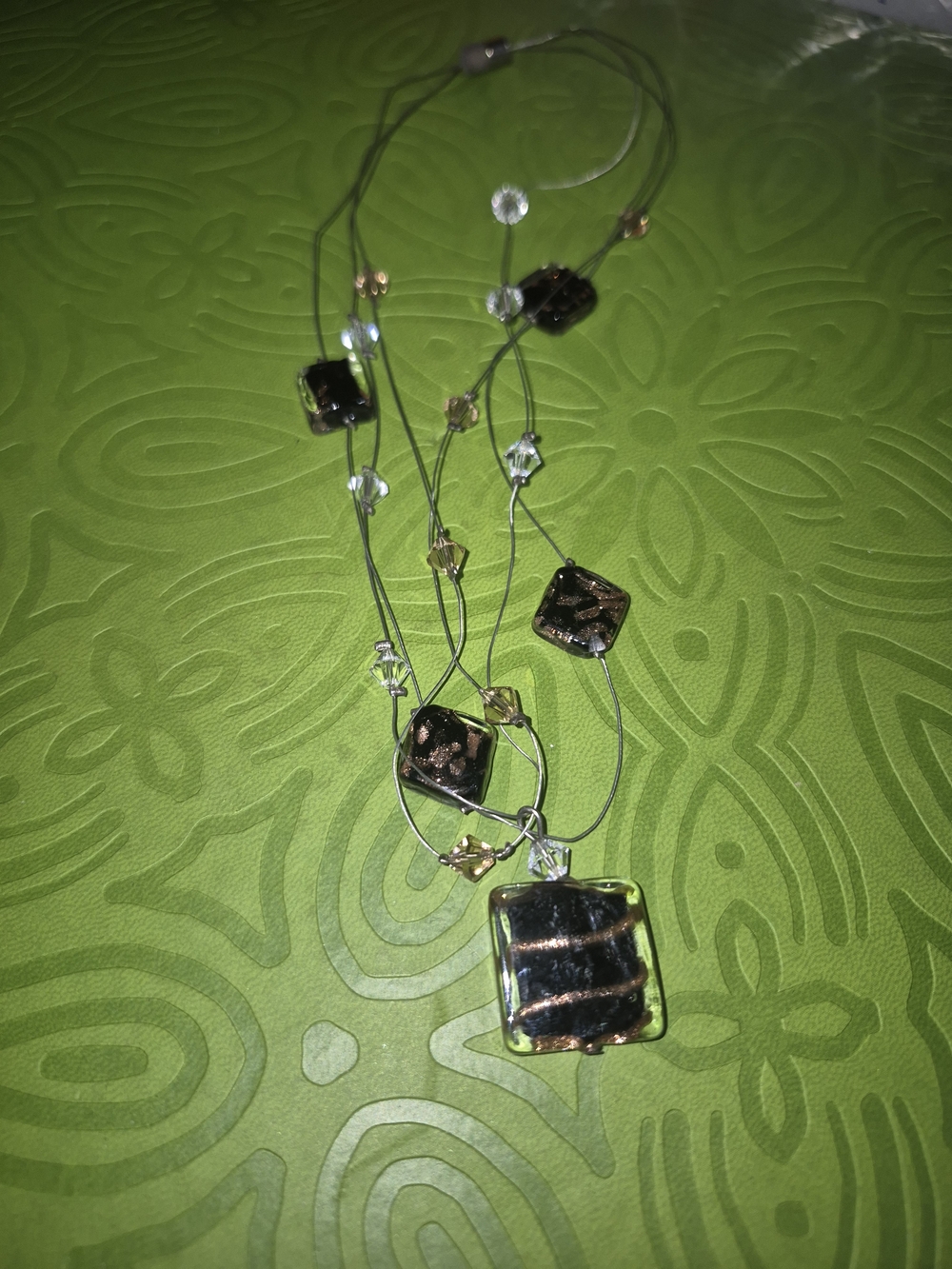 Source Unknown Black and Gold Multi-Strand Glass Pendant Necklace